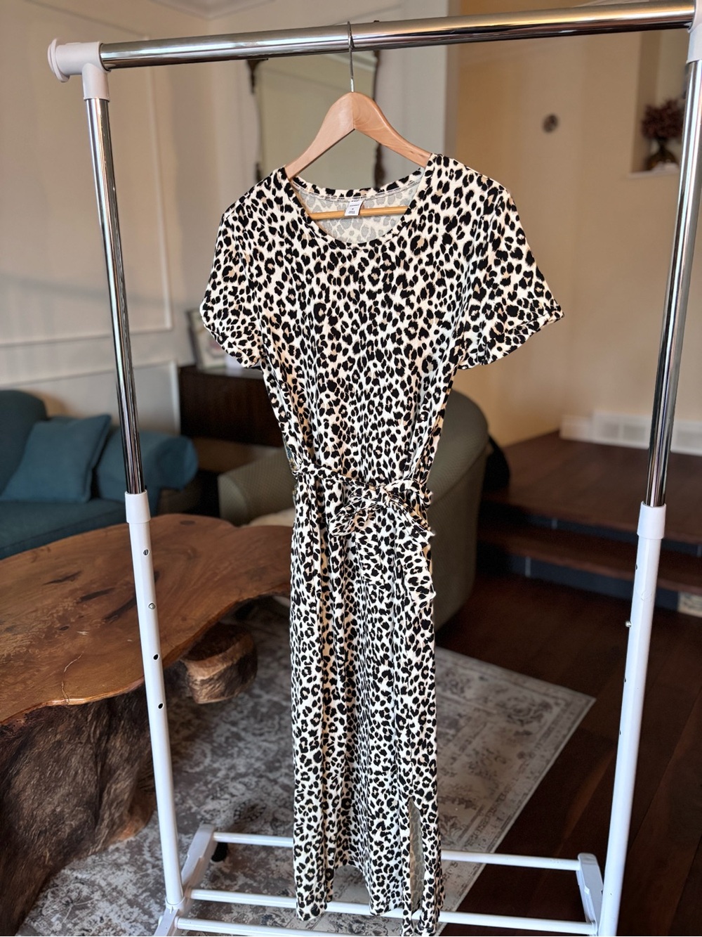 Old Navy Leopard Print Midi Dress in Ivory and Black
